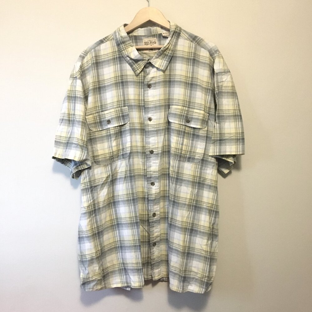 RedHead Men’s Plaid Flannel Button Down Shirt 3XL Blue Yellow Cotton Blend